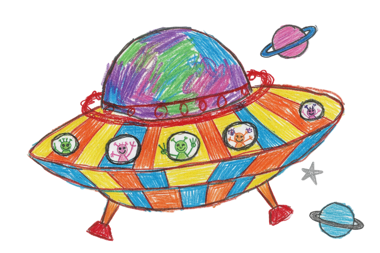 childrens crayon drawing of alien space ship